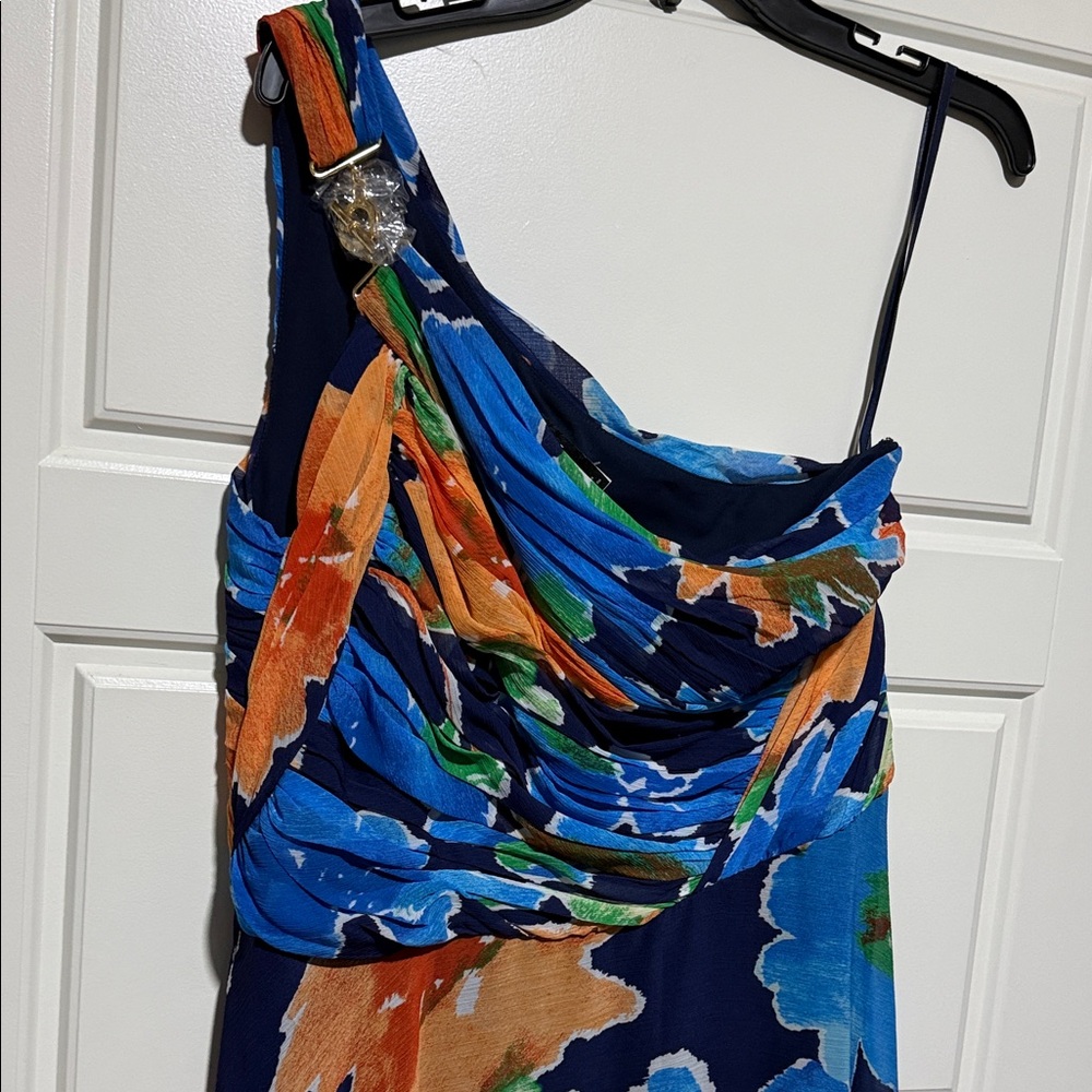 Ralph Lauren One-Shoulder Floral Dress in Blue and Orange wedding guest gown 12 - Picture 4 of 8